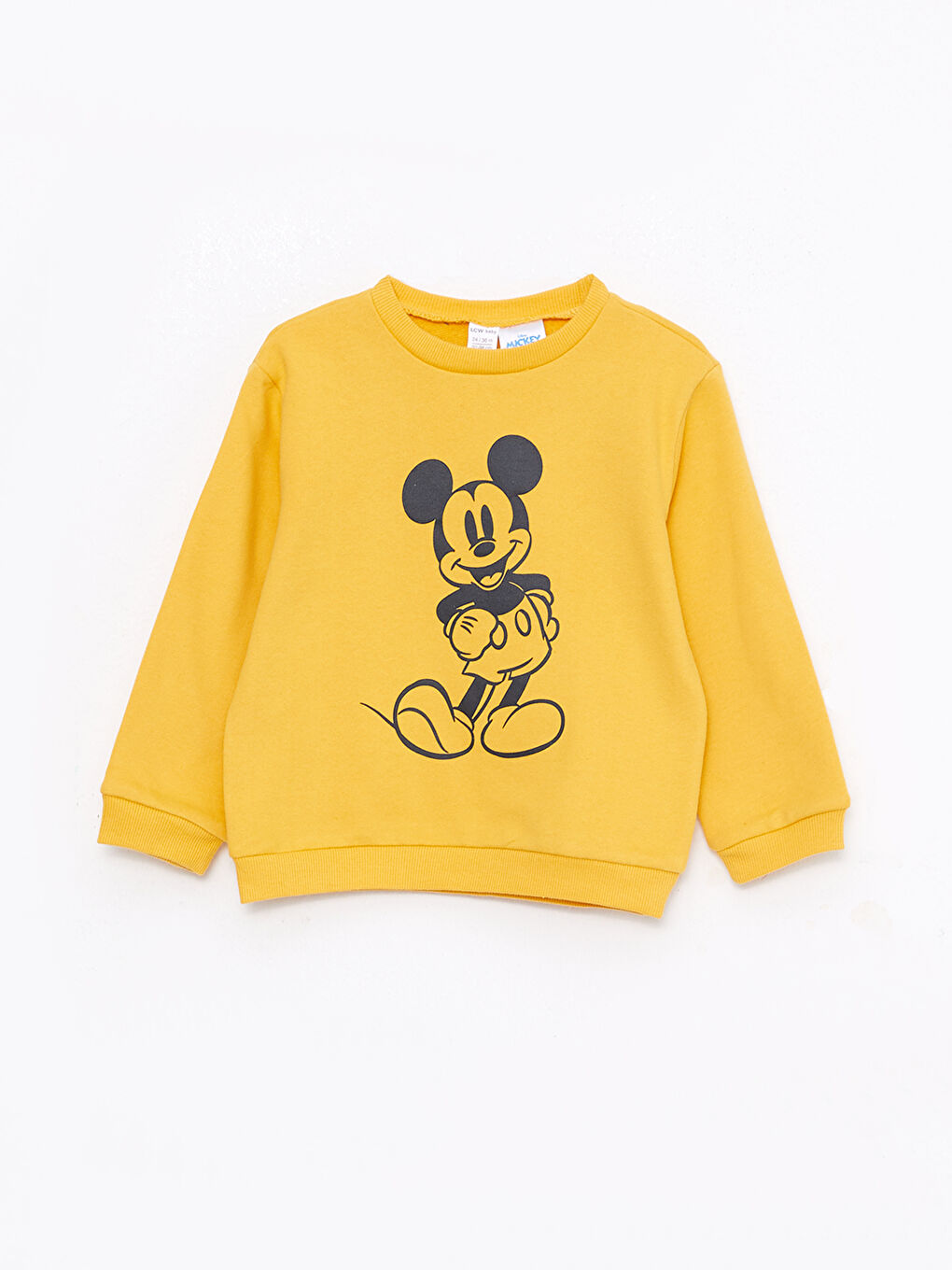 Sarı Bisiklet Yaka Uzun Kollu Mickey Mouse Baskılı Kız Bebek Sweatshirt