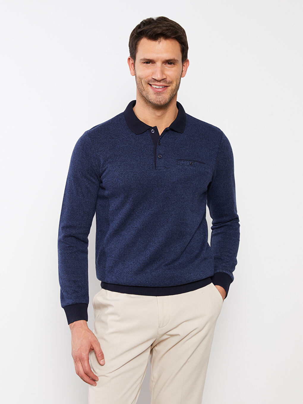 Mavi Polo Yaka Uzun Kollu Erkek Sweatshirt-2