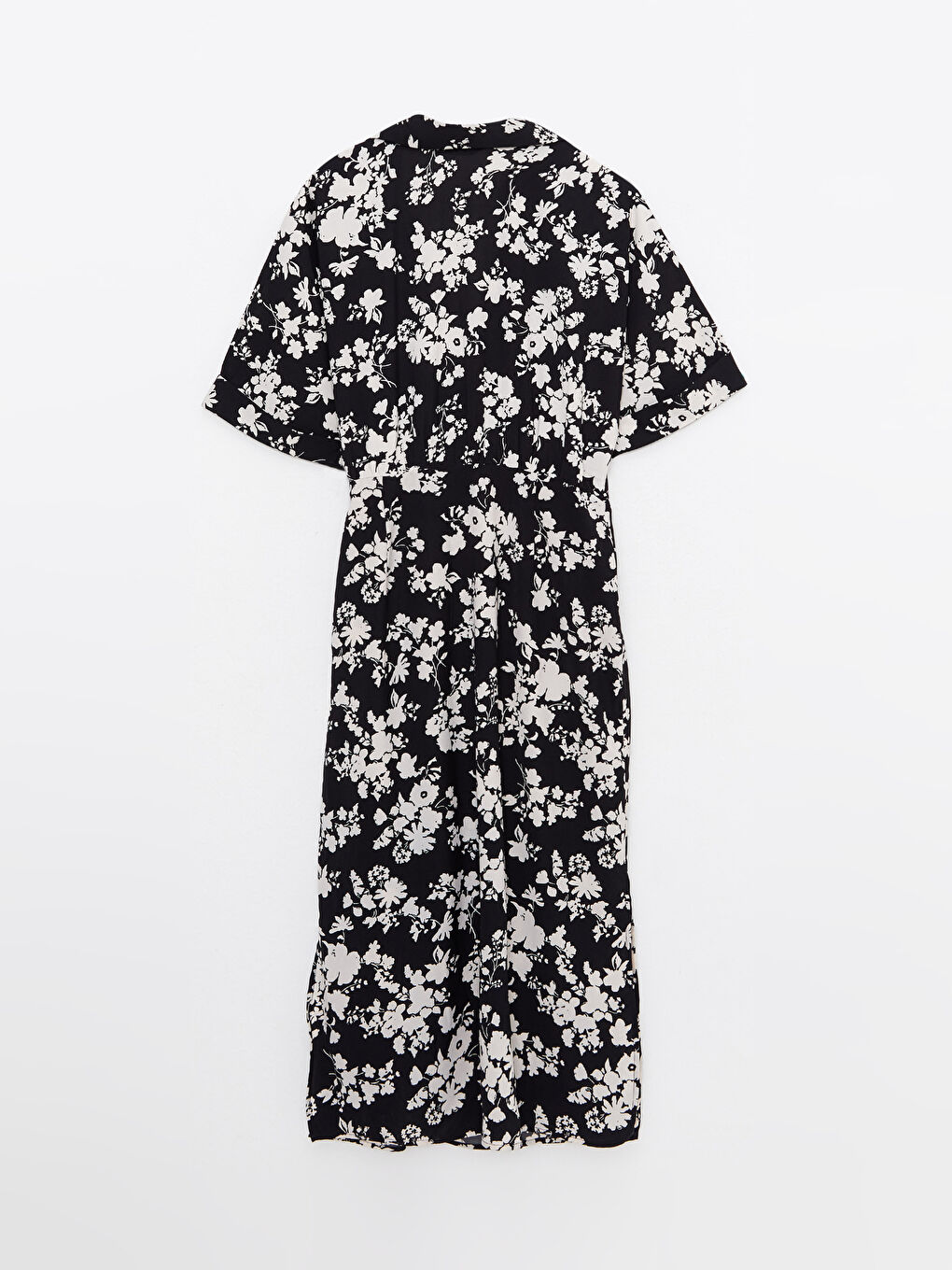 Double Breasted Collar Floral Short Sleeve Women's Shirt Dress-6