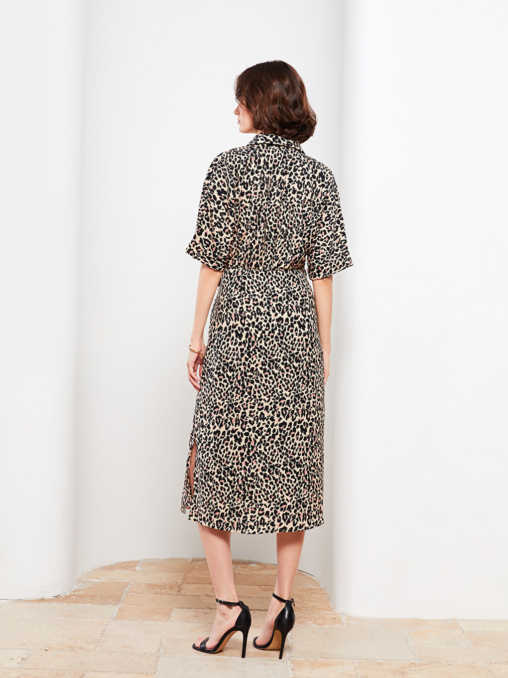 LCW Vision Double Breasted Collar Patterned Short Sleeve Women's Shirt Dress -W2BC93Z8-LQY