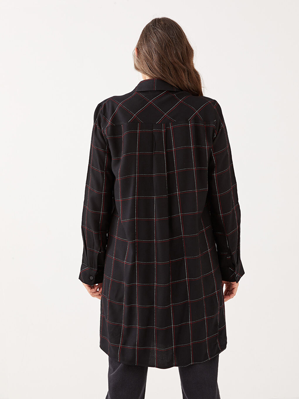 Plaid Long Sleeve Women's Shirt Tunic-3