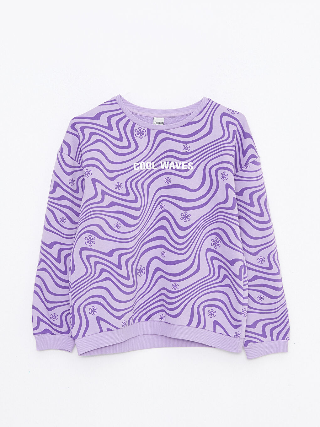 Lila Bisiklet Yaka Baskılı Uzun Kollu Kız Çocuk Sweatshirt ve Eşofman Altı-1