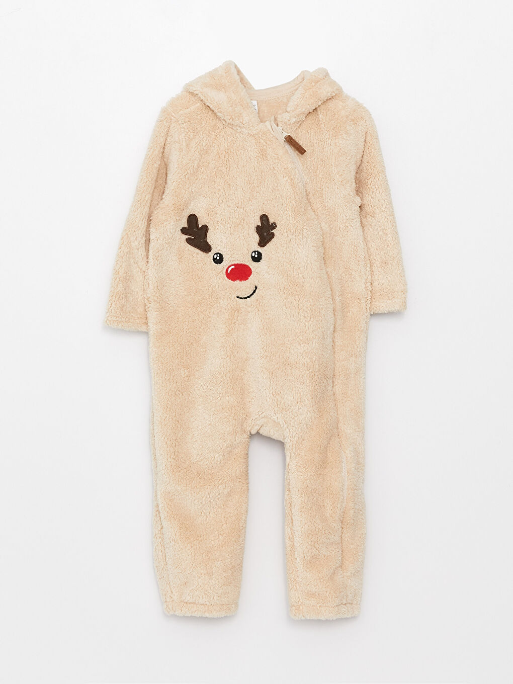 Hooded Long Sleeve Embroidery Detailed Baby Boy Plush Jumpsuit