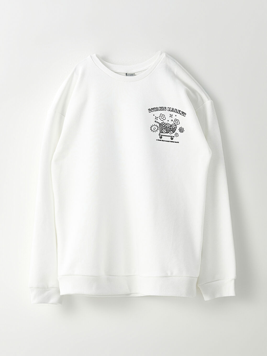 سويتشيرت بياقة دائرية مطبوع كم طويل وبنطلون رياضي للبنات-1