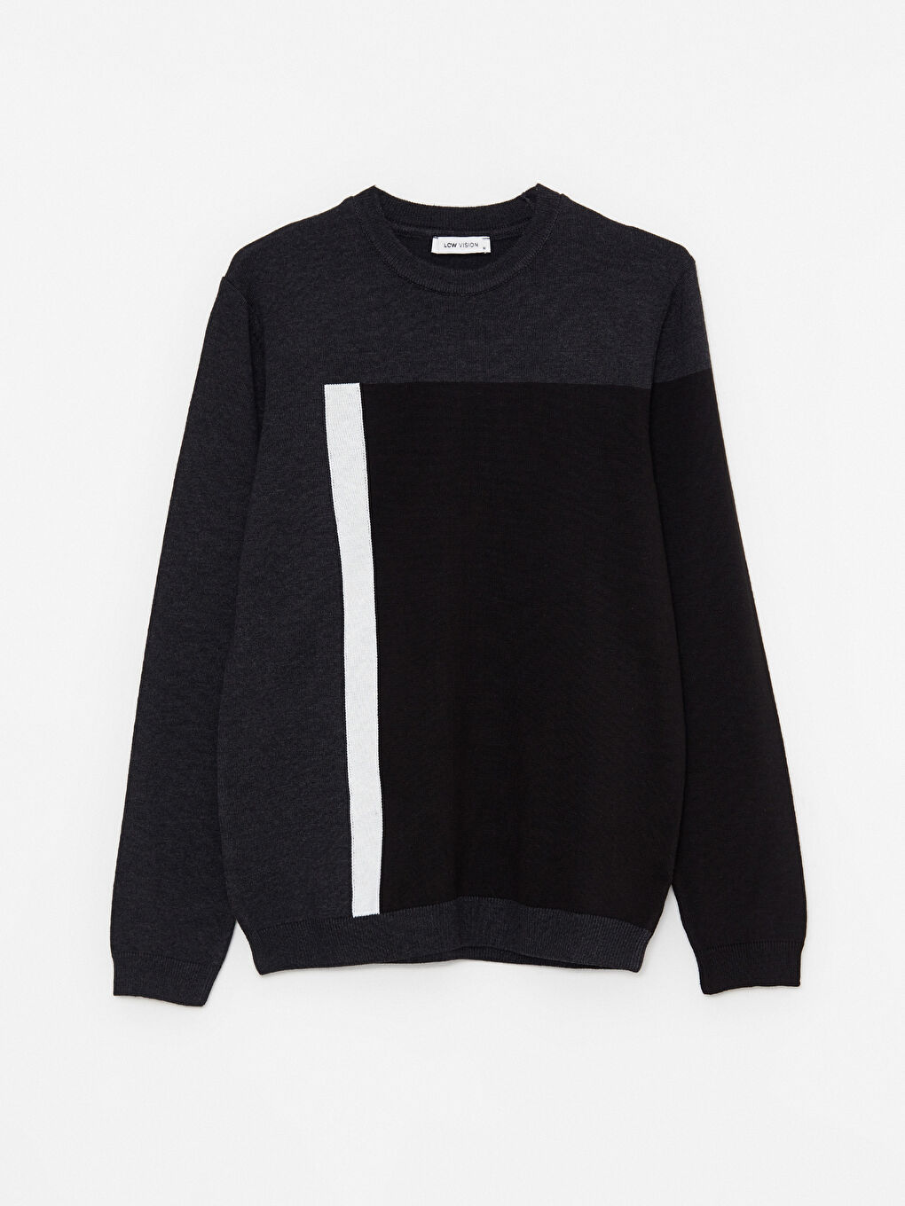 Antrasit Bisiklet Yaka Uzun Kollu Renk Bloklu Erkek Triko Kazak-5