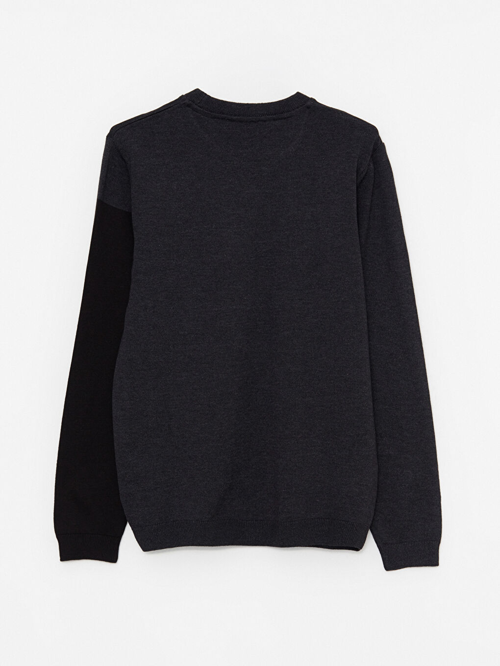 Antrasit Bisiklet Yaka Uzun Kollu Renk Bloklu Erkek Triko Kazak-6