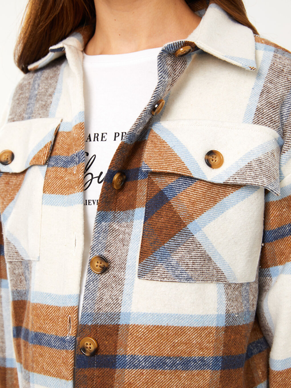 Kahverengi Ekose Uzun Kollu Flanel Hamile Oduncu Gömlek-3