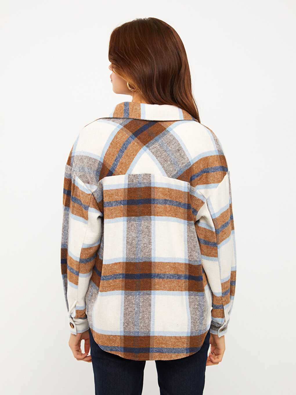 Kahverengi Ekose Uzun Kollu Flanel Hamile Oduncu Gömlek-4