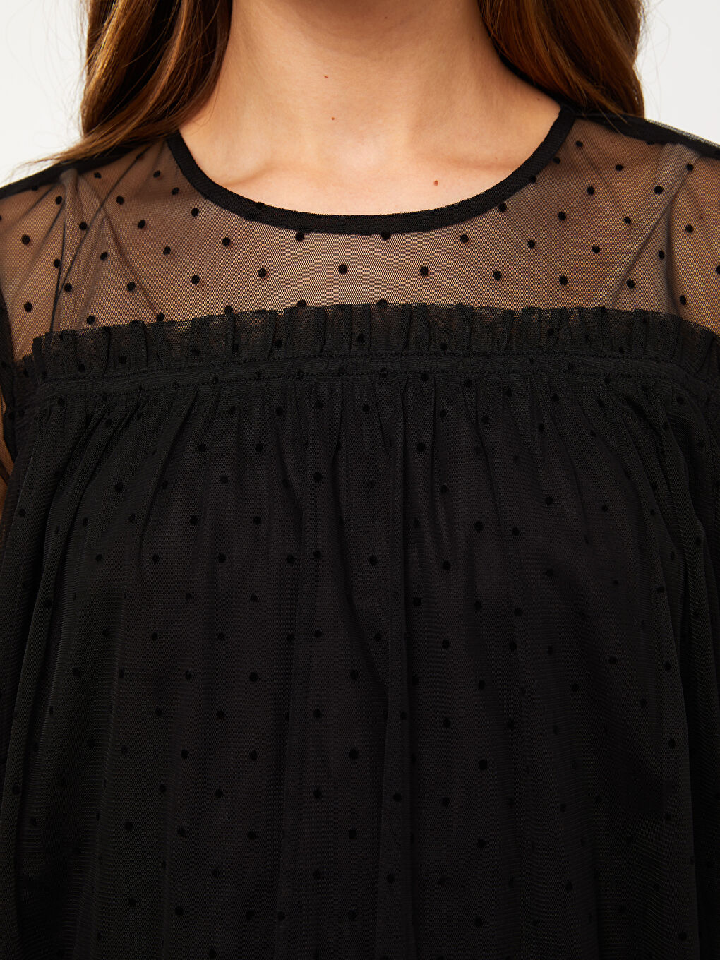 Блузка для беременных в горошек с круглым вырезом и длинными рукавами-3