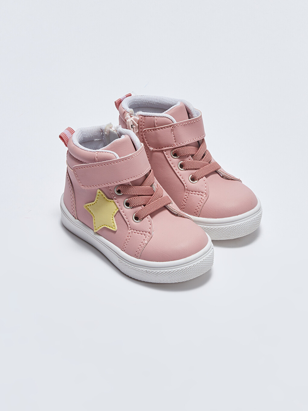 Pembe Cırt Cırtlı Nakışlı Kız Bebek Bilekli Spor Ayakkabı