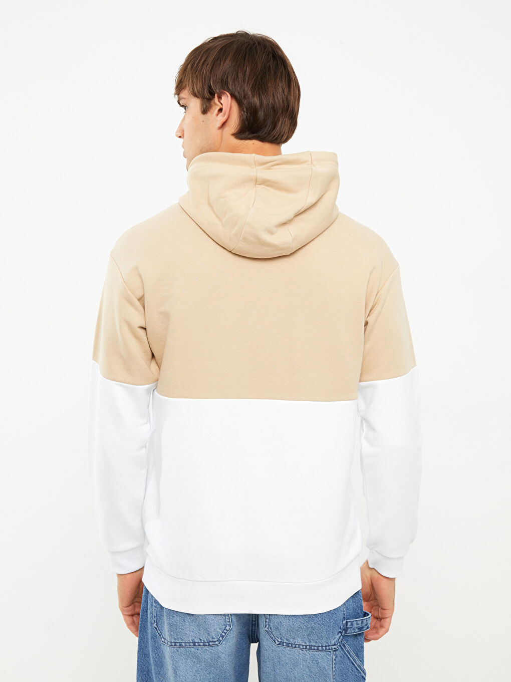 LCW Casual Kırık Beyaz Uzun Kollu Renk Bloklu Erkek Hoodie - 4