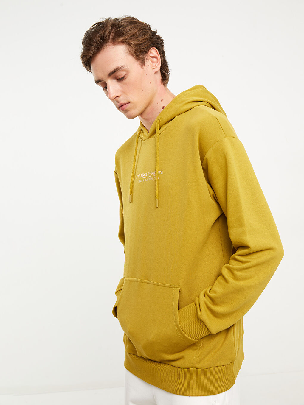 LCW Casual Yeşil Uzun Kollu Baskılı Erkek Hoodie