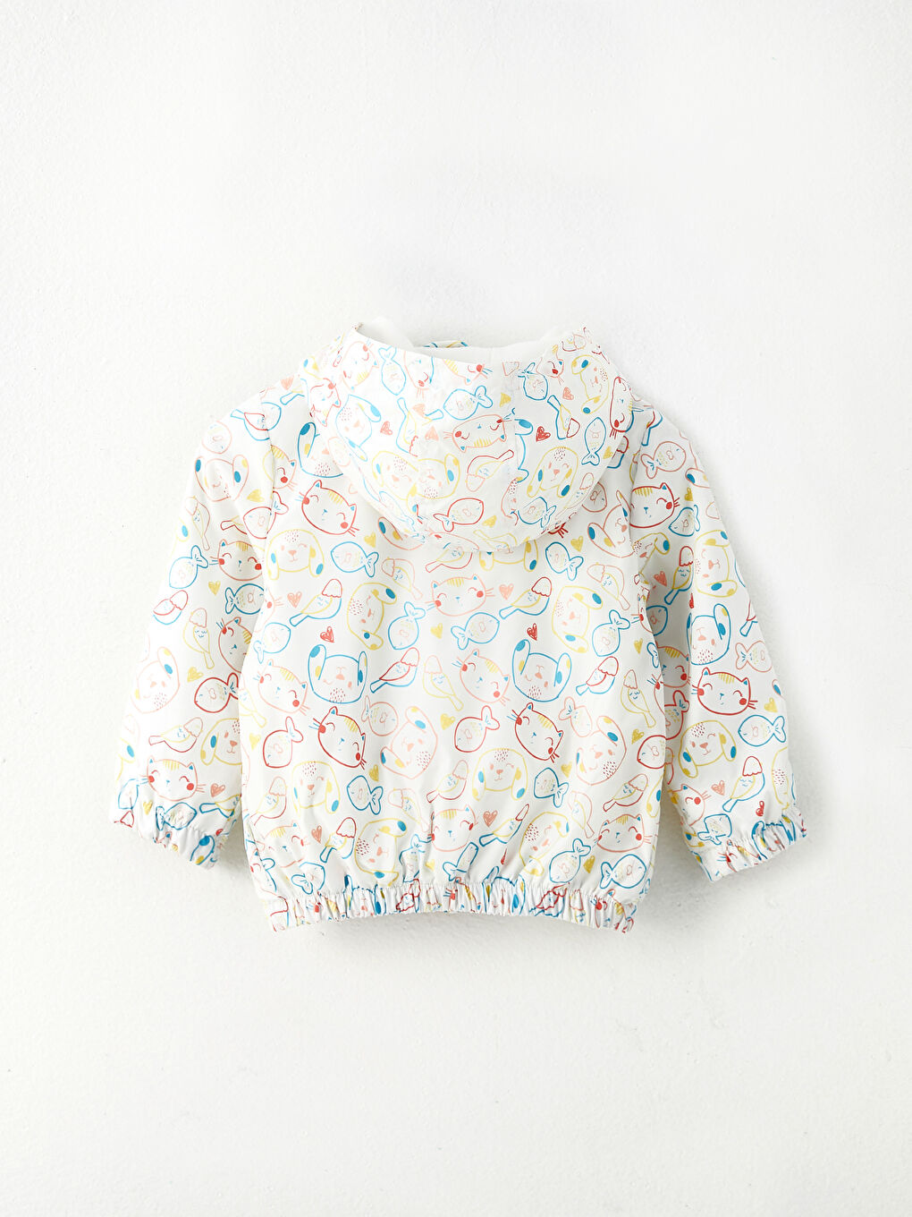 Ekru Kapüşonlu Uzun Kollu Baskılı Kız Bebek Mont-1