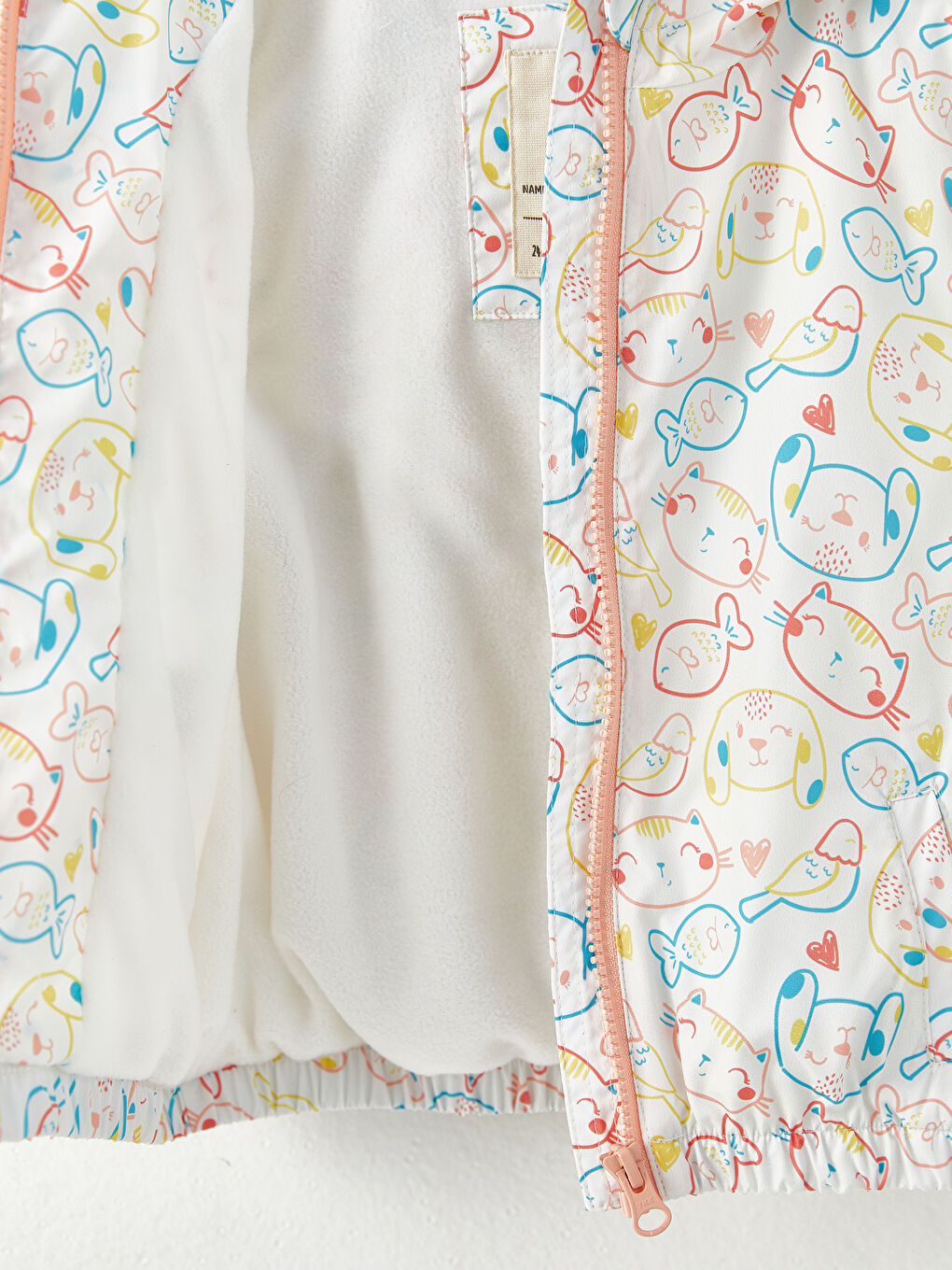 Ekru Kapüşonlu Uzun Kollu Baskılı Kız Bebek Mont-2