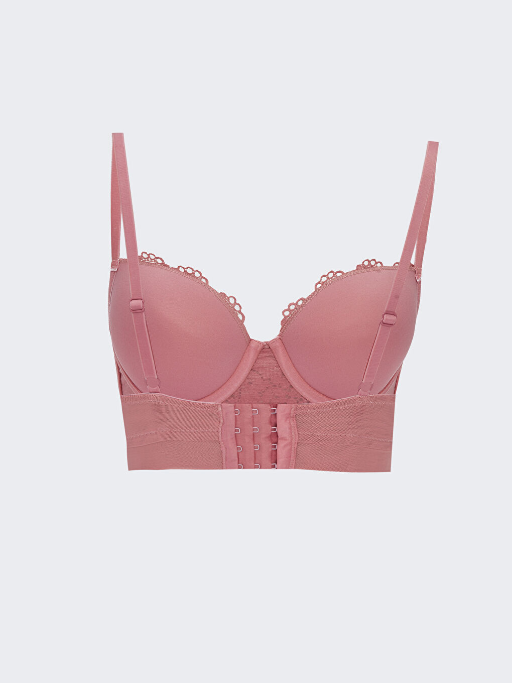 Pembe Dantelli Balenli Dolgusuz Tişört Sütyen-1