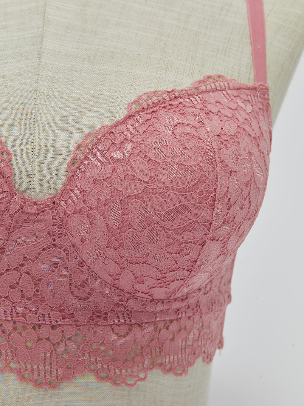 Pembe Dantelli Balenli Dolgusuz Tişört Sütyen-2
