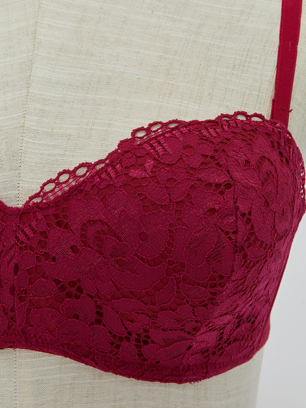 Mürdüm Balenli Dolgusuz Dantelli Straplez Sütyen-2