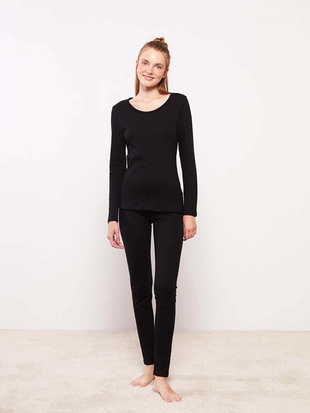 Siyah Beli Lastikli Kadın Termal Tayt-1