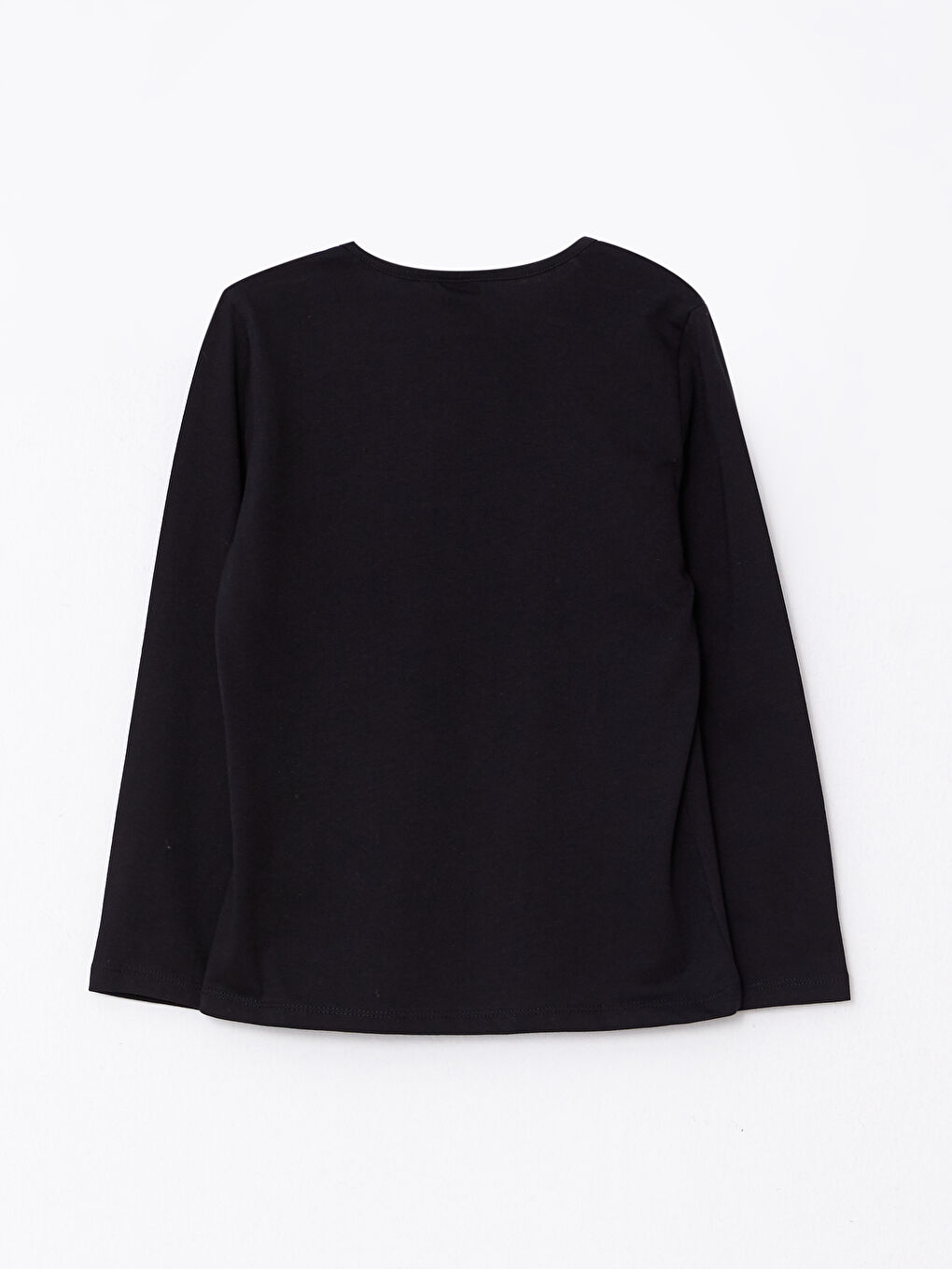 Siyah Bisiklet Yaka Atatürk Baskılı Uzun Kollu Pamuklu Kız Çocuk Tişört-1