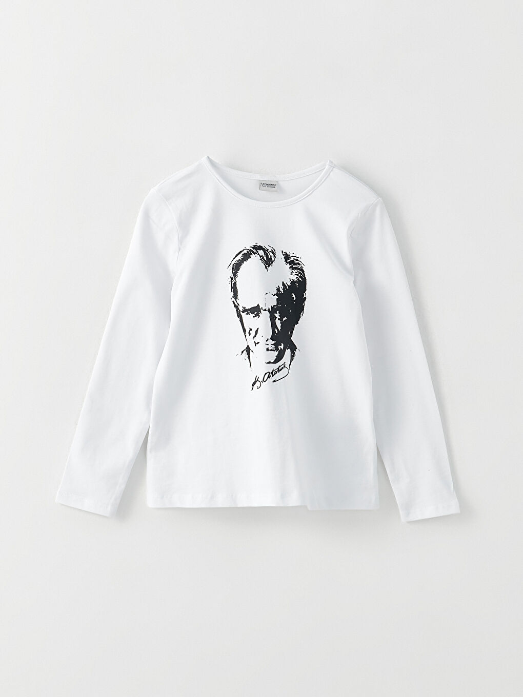 LCW Kids Bisiklet Yaka Atatürk Baskılı Uzun Kollu Pamuklu Kız Çocuk Tişört