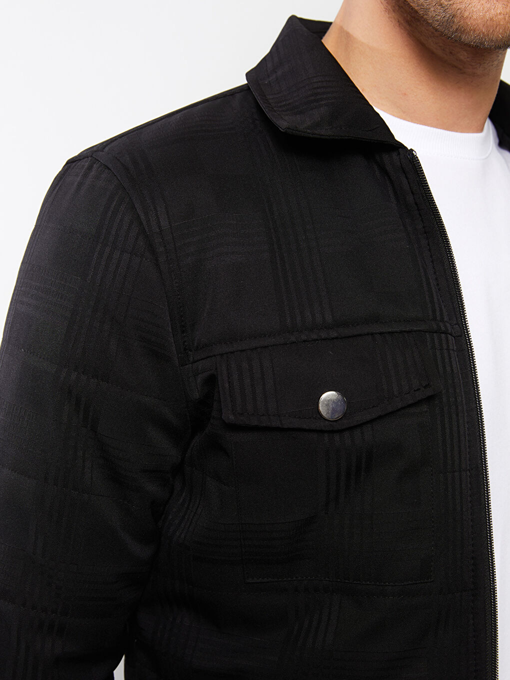 Siyah Standart Kalıp Gömlek Yaka Erkek Şişme Mont-2