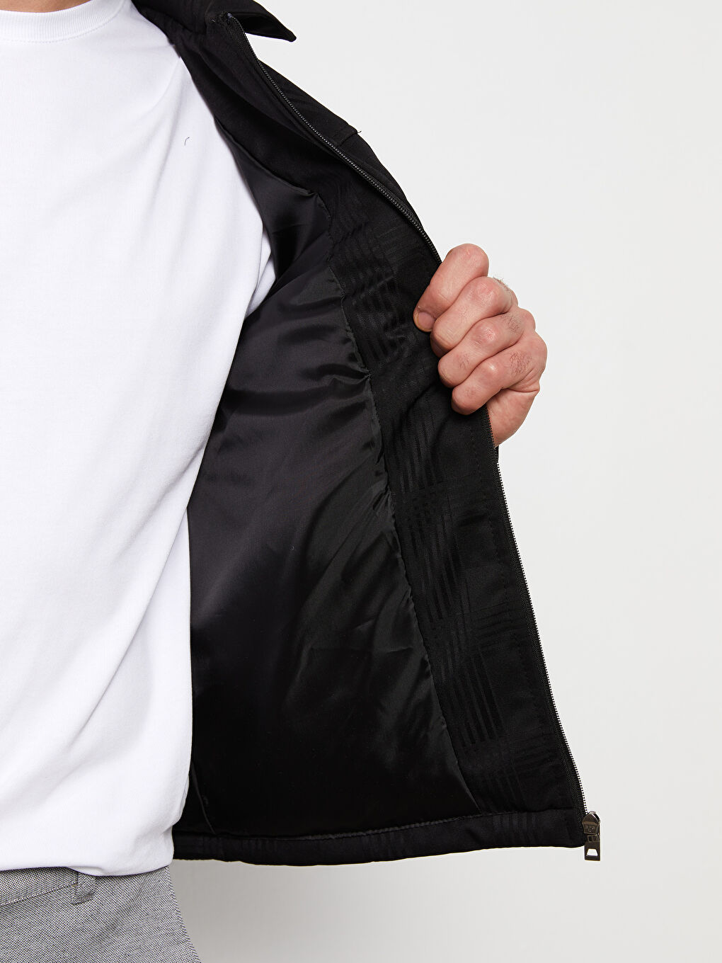 Siyah Standart Kalıp Gömlek Yaka Erkek Şişme Mont-3