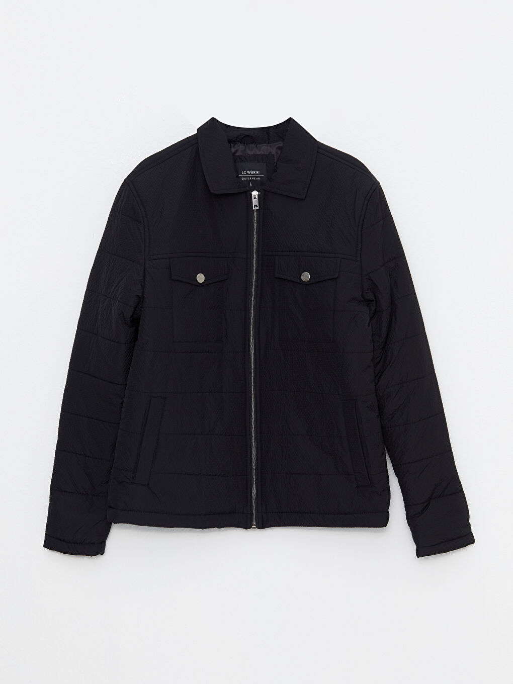 Siyah Standart Kalıp Gömlek Yaka Erkek Şişme Mont-7