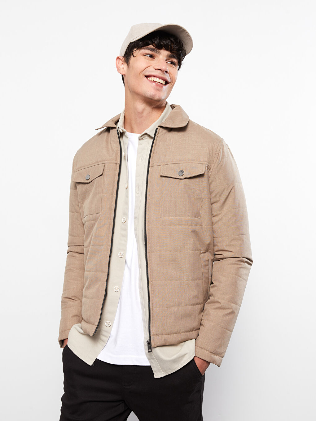 بالطو منتفخ بياقة قميص للرجال بقصة عادية-1