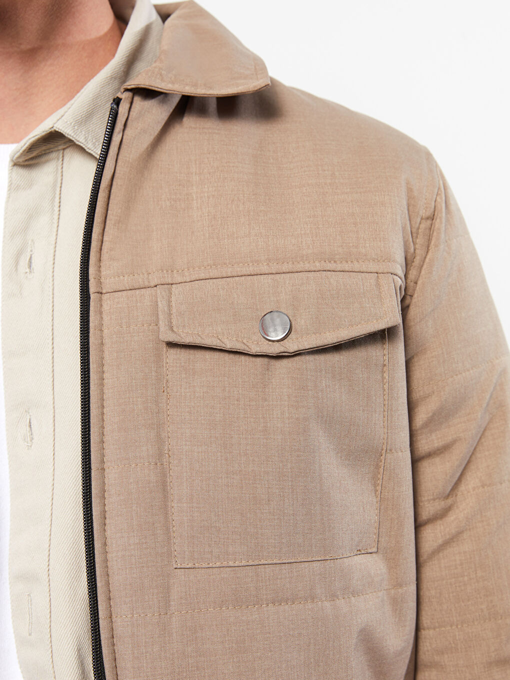 بالطو منتفخ بياقة قميص للرجال بقصة عادية-2