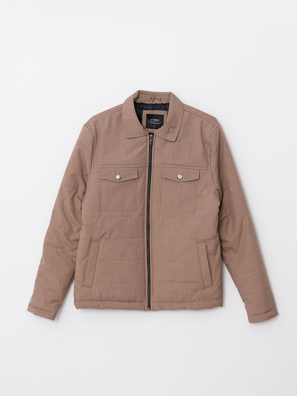 بالطو منتفخ بياقة قميص للرجال بقصة عادية-5