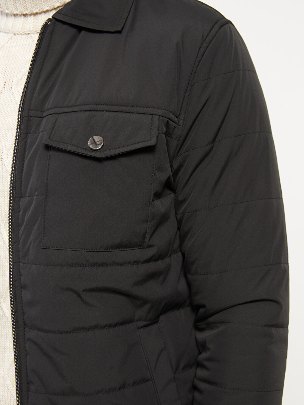 Yeşil Standart Kalıp Gömlek Yaka Erkek Şişme Mont-2