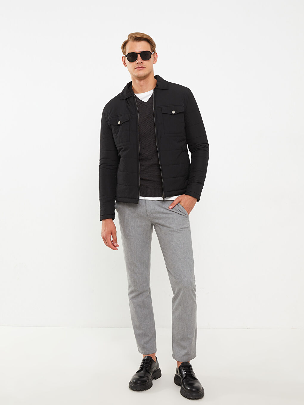 Siyah Standart Kalıp Gömlek Yaka Erkek Şişme Mont-2