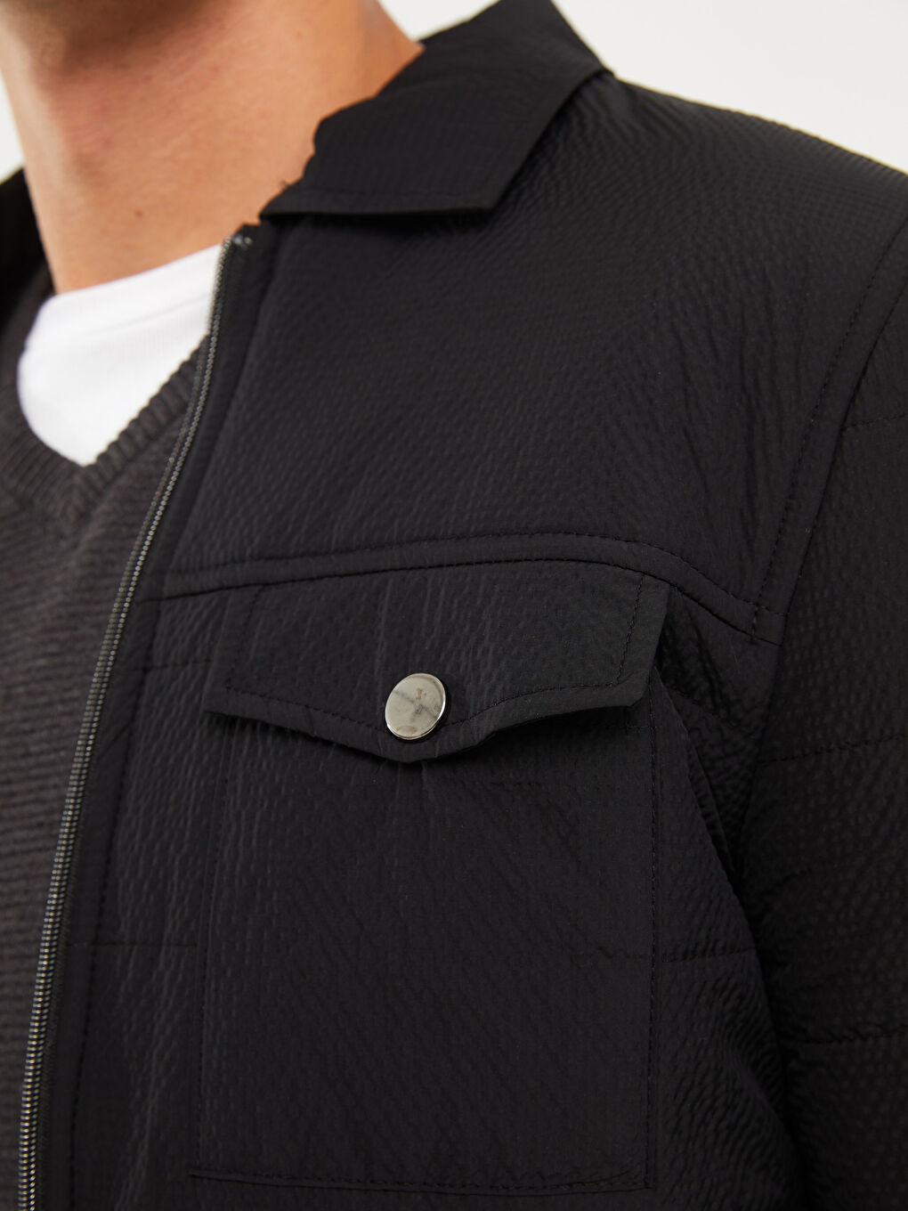 Siyah Standart Kalıp Gömlek Yaka Erkek Şişme Mont-4