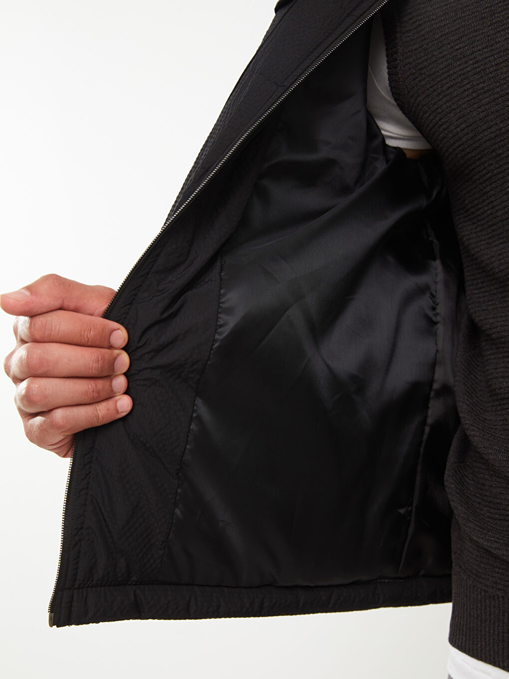 Siyah Standart Kalıp Gömlek Yaka Erkek Şişme Mont-5