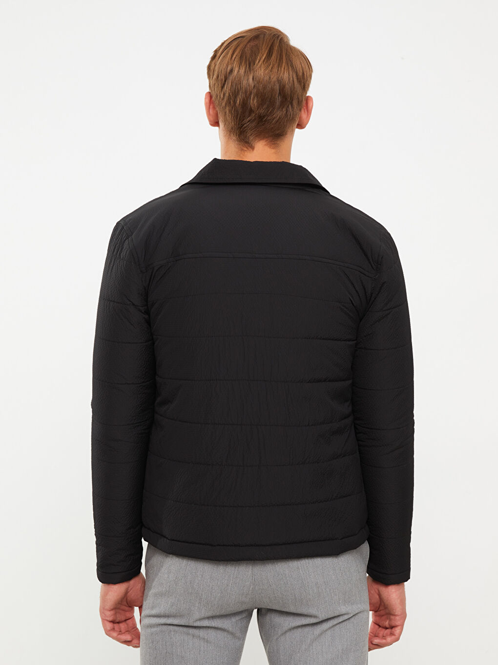 Siyah Standart Kalıp Gömlek Yaka Erkek Şişme Mont-6