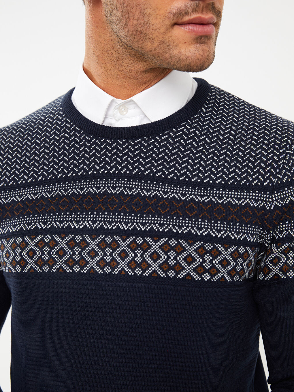 Пуловер с кръгло деколте, дълъг ръкав, с шарки, за мъже-3