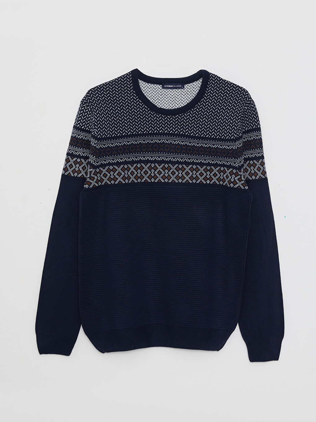 Пуловер с кръгло деколте, дълъг ръкав, с шарки, за мъже-5