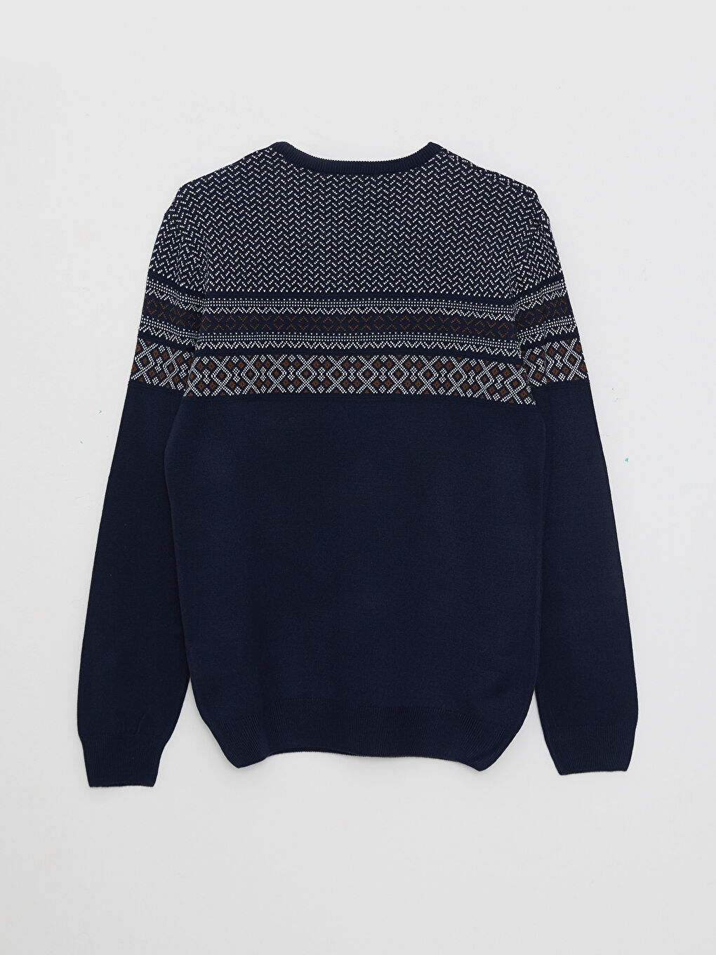 Пуловер с кръгло деколте, дълъг ръкав, с шарки, за мъже-6