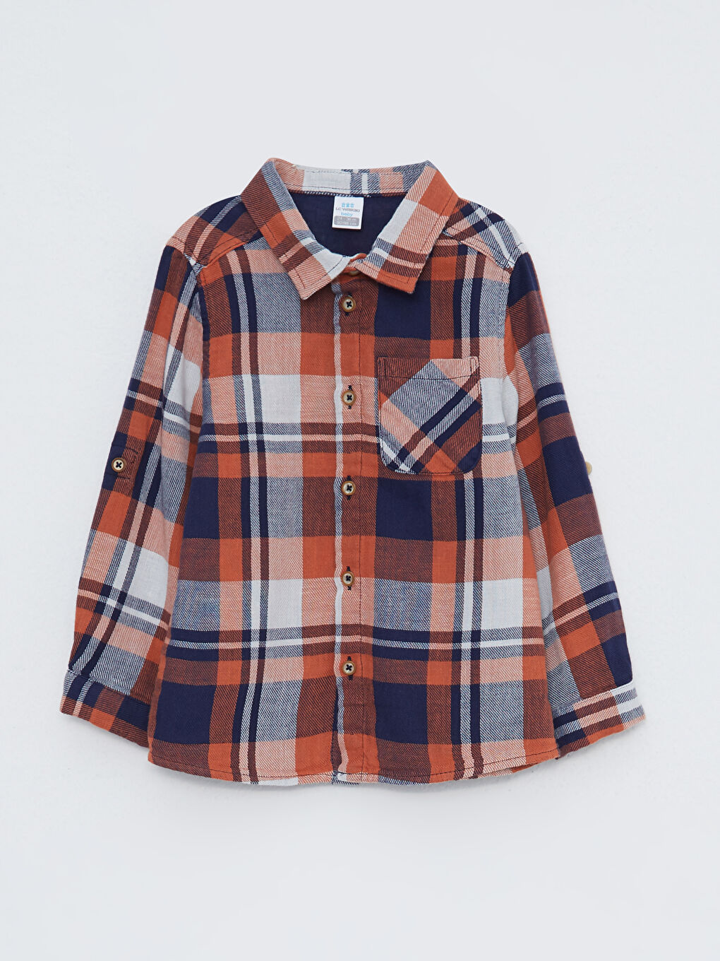 Turuncu Uzun Kollu Ekose Desenli Pamuklu Erkek Bebek Gömlek