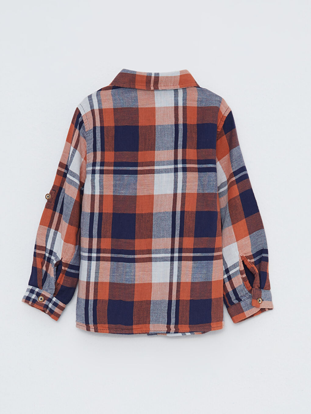 Turuncu Uzun Kollu Ekose Desenli Pamuklu Erkek Bebek Gömlek-1