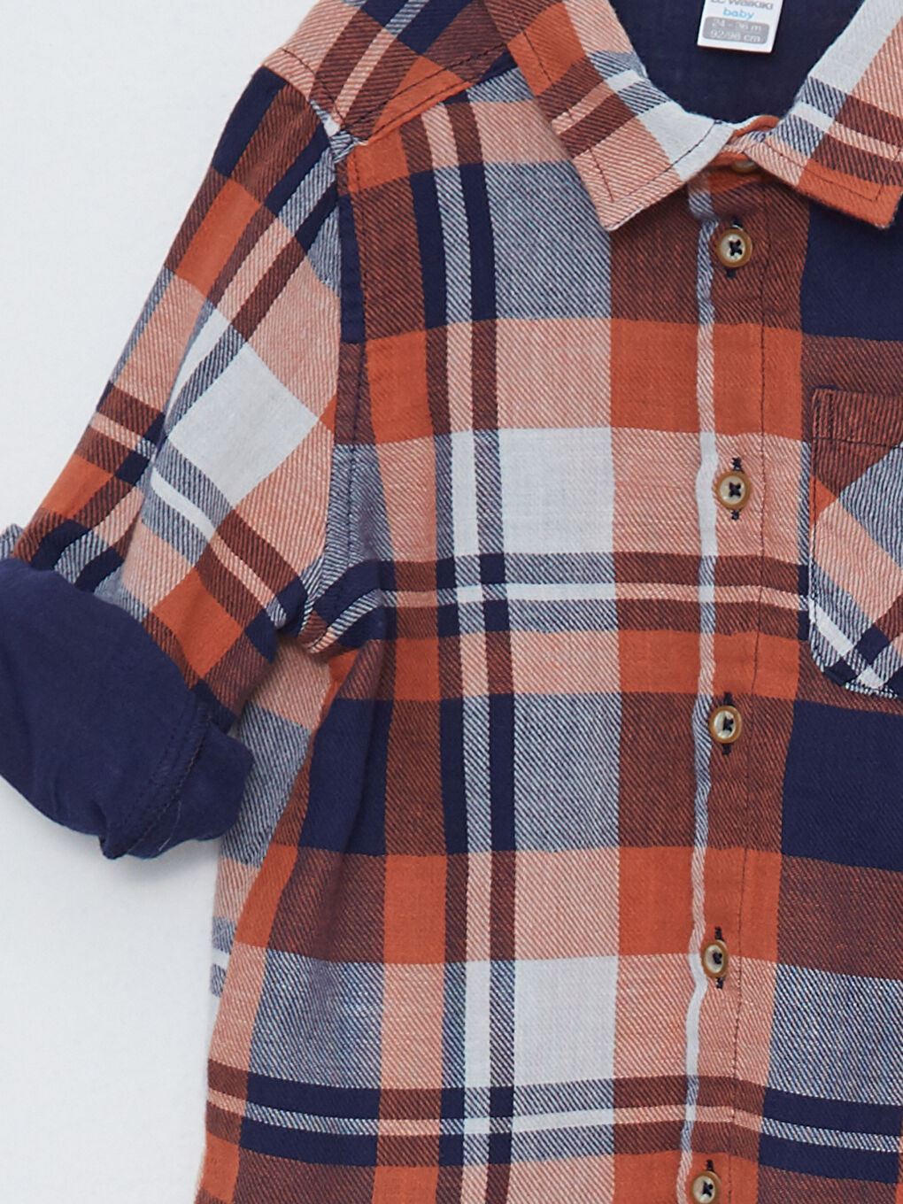 Turuncu Uzun Kollu Ekose Desenli Pamuklu Erkek Bebek Gömlek-2