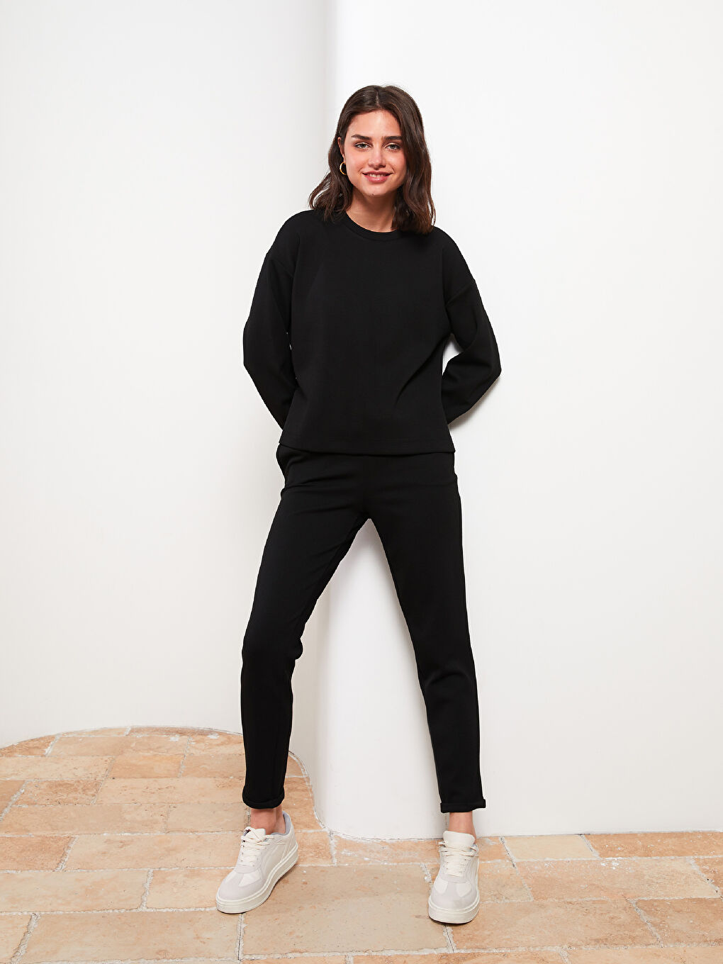 әйелдерге арналған серпімді белдік өрнексіз спорттық шалбар