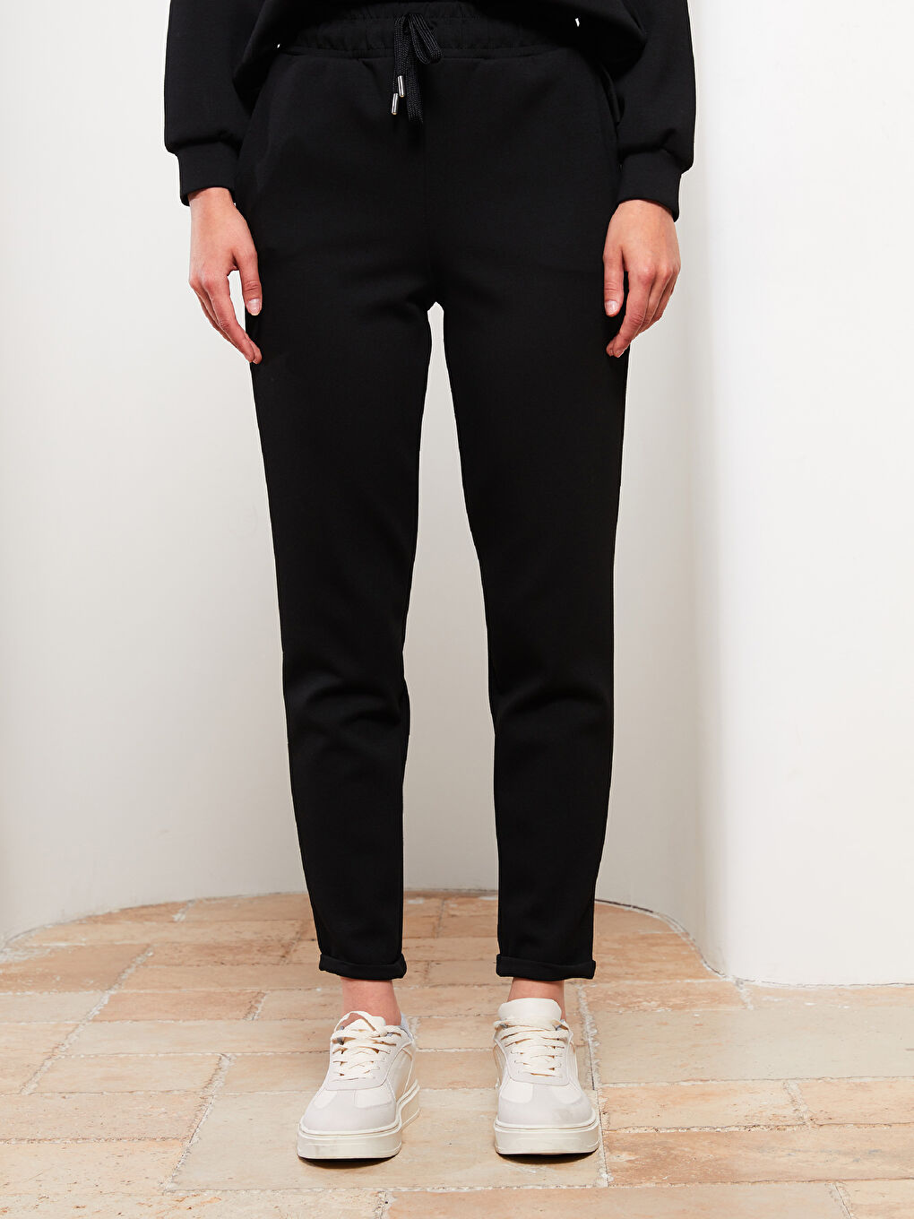 әйелдерге арналған серпімді белдік өрнексіз спорттық шалбар-3