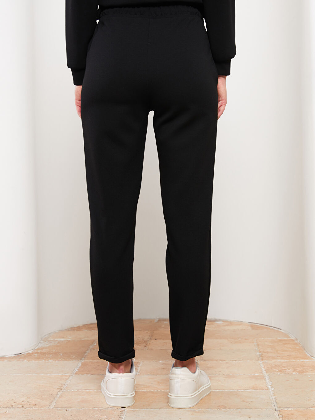 әйелдерге арналған серпімді белдік өрнексіз спорттық шалбар-4