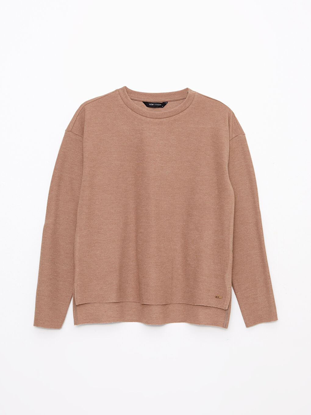 Kahverengi Bisiklet Yaka Düz Uzun Kollu Kadın Sweatshirt-5