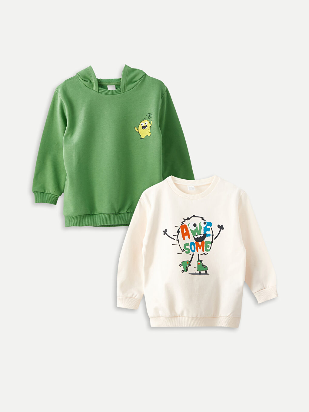 Ekru Baskılı Uzun Kollu  Erkek Bebek Sweatshirt 2'li