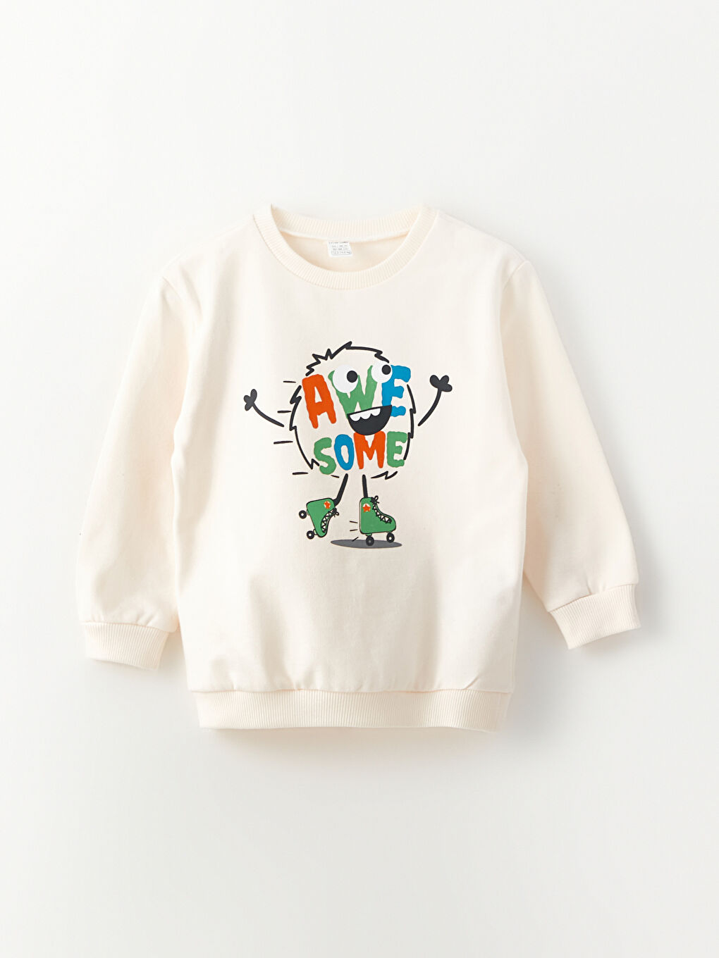 Ekru Baskılı Uzun Kollu  Erkek Bebek Sweatshirt 2'li-3