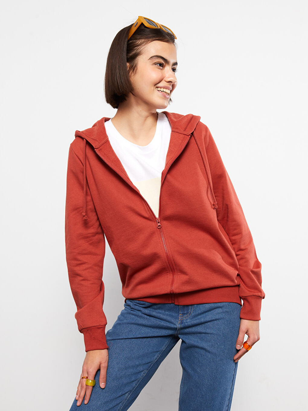 Hooded Plain Long Sleeve Women's Sports Cardigan-2