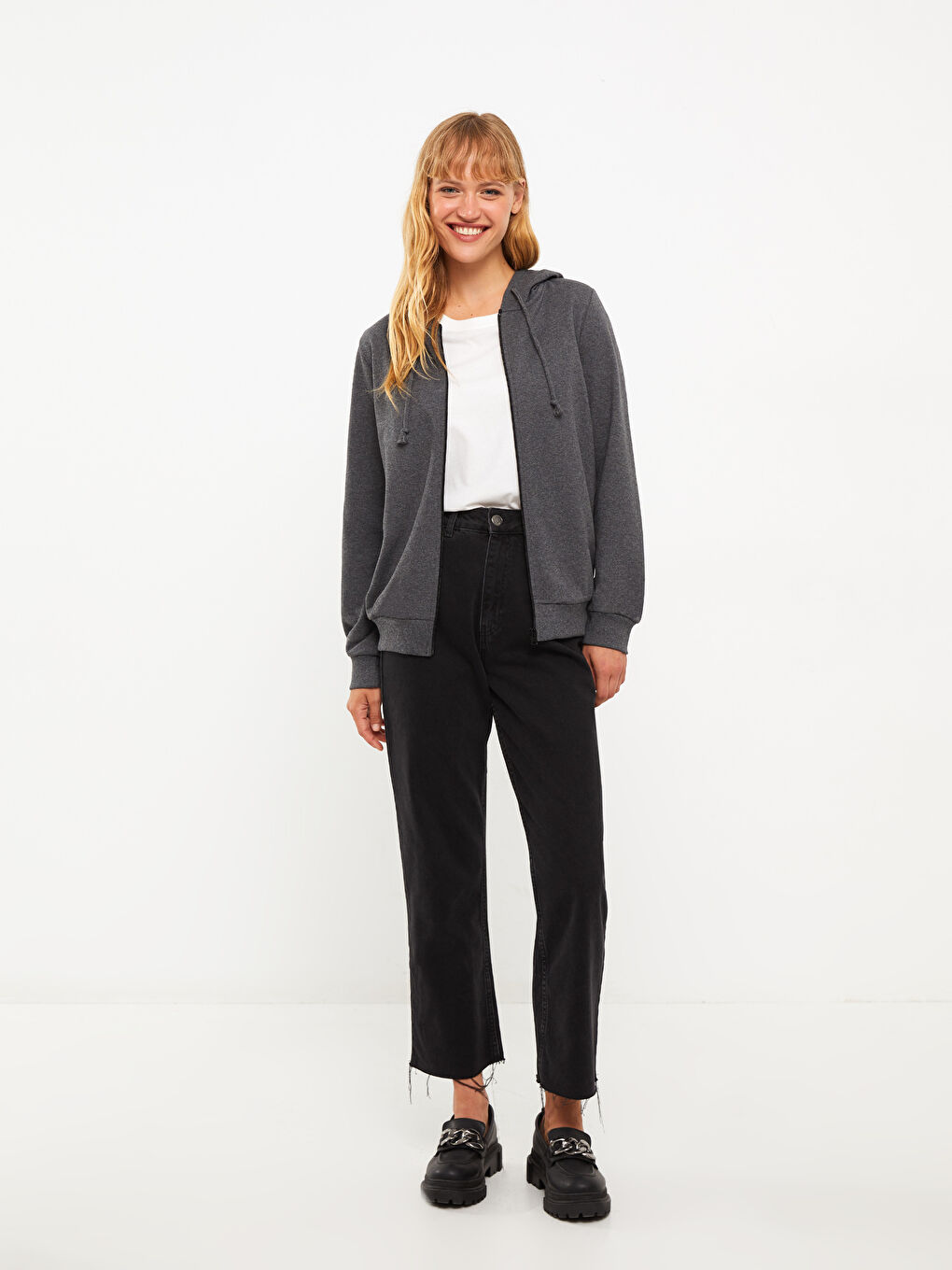 Hooded Plain Long Sleeve Women's Sports Cardigan-2