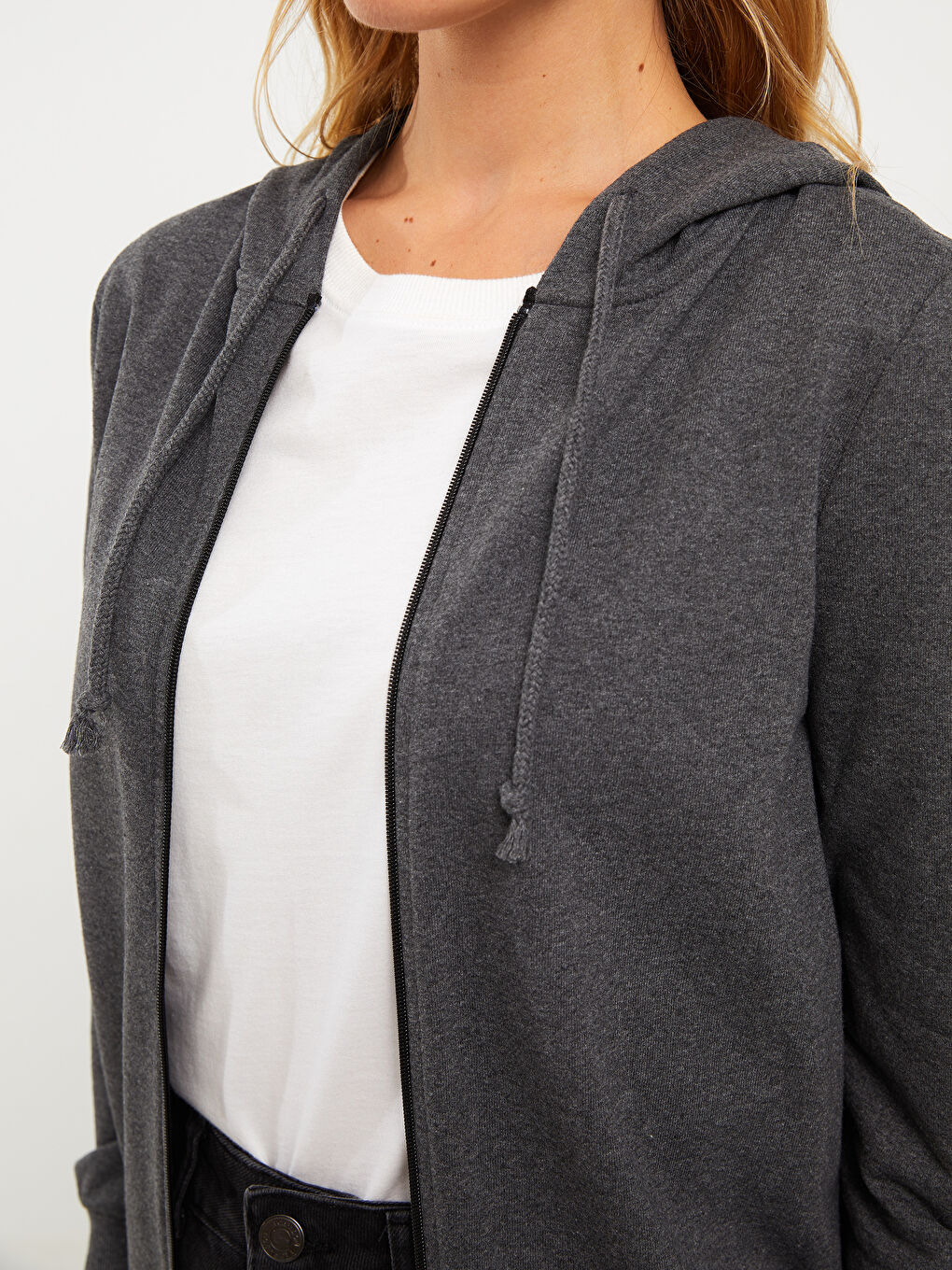 Hooded Plain Long Sleeve Women's Sports Cardigan-3